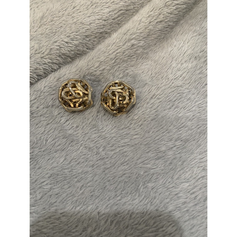 Vintage Hattie Carnegie‎ Gold & Silver Link Clip on Earrings Signed
